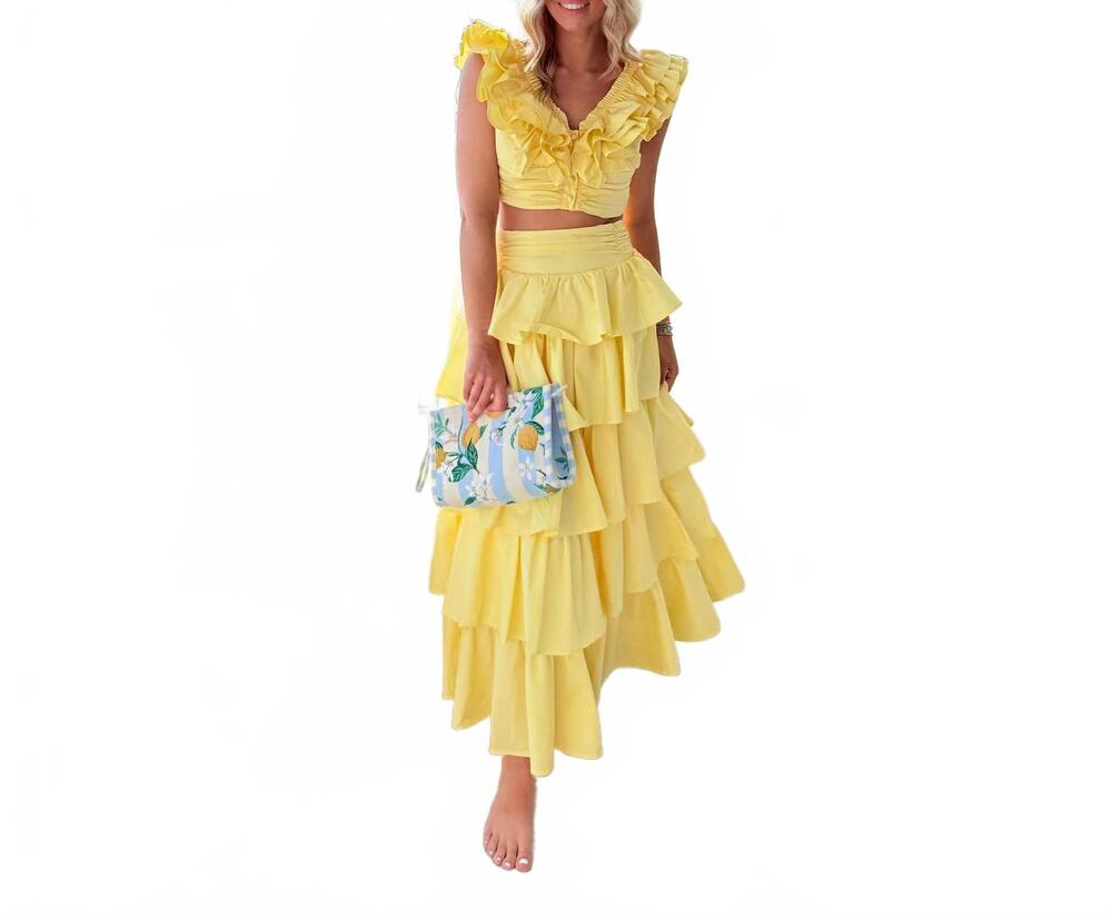 NEW THE VINTAGE SHOP amalfi crop top and skirt set in yellow